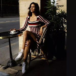 Maeve by Anthropologie Striped Low Back Side Slit Sweater Midi Dress